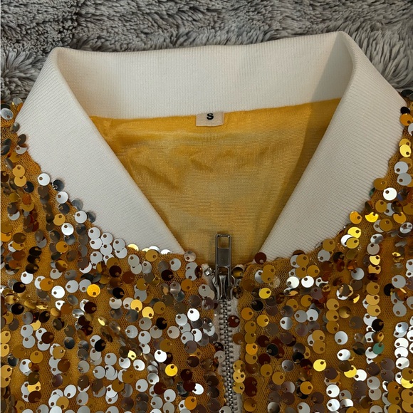 Womens Long Sleeve Sequin Zipper Jacket with Ribbed Cuffs - Picture 10 of 13